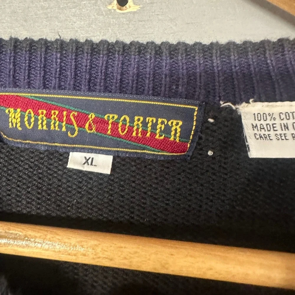 Morris‎ & Porter Mens XL Argyle Sweater Black Purple Green Orange Knit Pullover